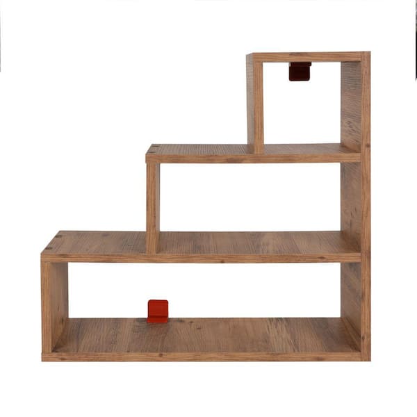 THE URBAN PORT 7.1 in. x 24.4 in. x 24.4 in. Natural Brown Wooden Farmhouse Style 3 Tier Floating Wall Mount Shelf