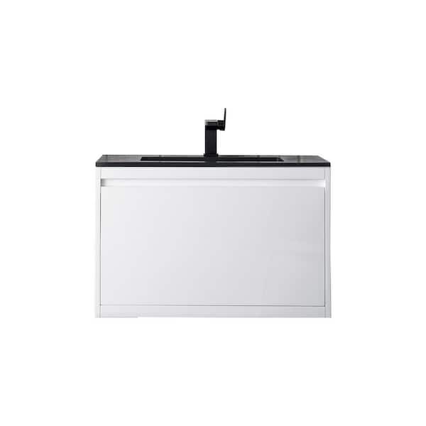 James Martin Vanities Milan 31.5 in. W x 18.1 in. D x 20.6 in. H Bathroom Vanity in Glossy White with Charcoal Black Composite Top