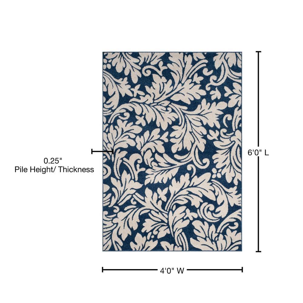 Ivory Floral Elegance 4' x 6' Reversible Synthetic Area Rug