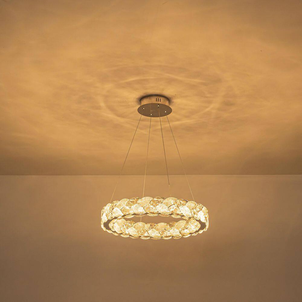 20 in. 1-Light Modern Chrome Circle LED Chandelier Crystal Pendant Light for Living Rooms price history on PriceWatchPro