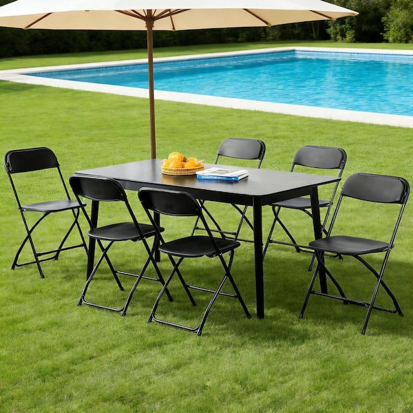 Black Metal Frame Plastic Portable Folding Chair Outdoor Dining Chair (Set of 6) for Home, Party, 330 lbs. Capacity