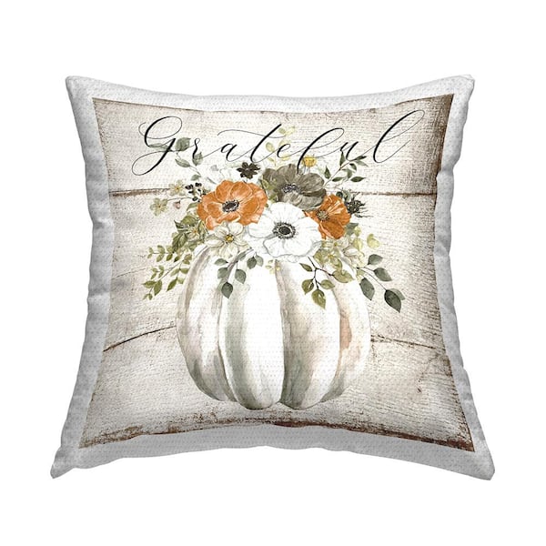 Stupell Industries Grateful Floral Pumpkin Orange Square Outdoor Throw Pillow