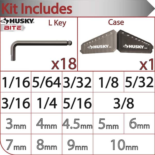 Husky - BITE SAE/Metric Non-Slip Hex Key Set (18-Piece)