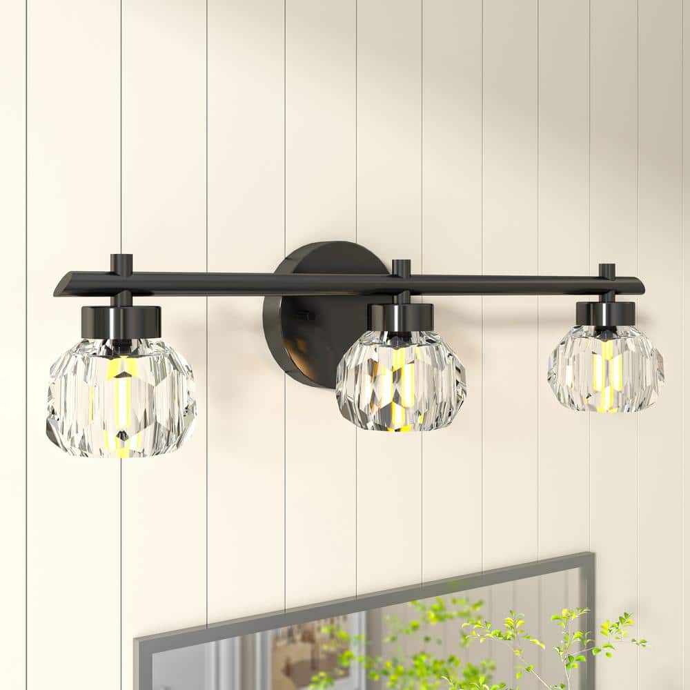 Vlens 21.50 in. Modern 3-Light Matte Black Dimmable Vanity Light with Crystal Shade price history on PriceWatchPro