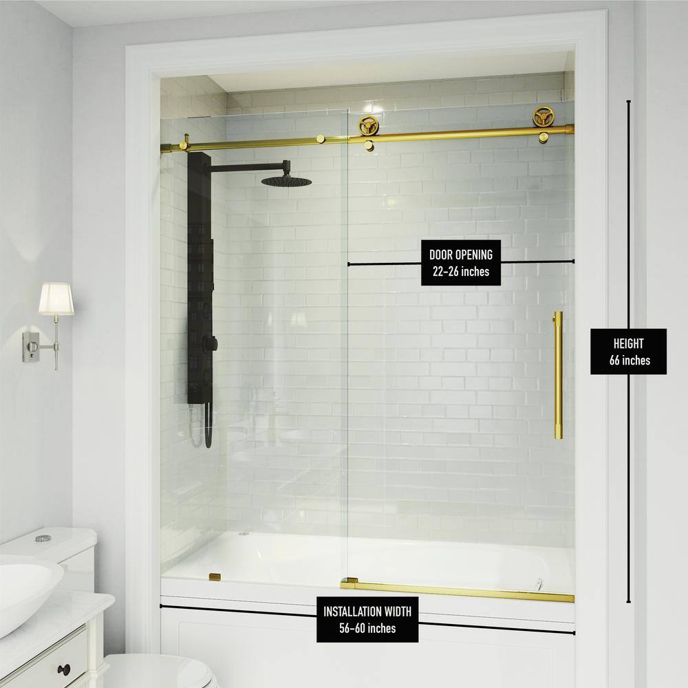 Cass 60'' Frameless Sliding Tub Door with Matte Gold Finish