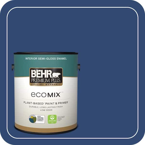 1 gal. #S-H-580 Navy Blue Semi-Gloss Enamel EcoMix Plant-Based Interior Paint & Primer