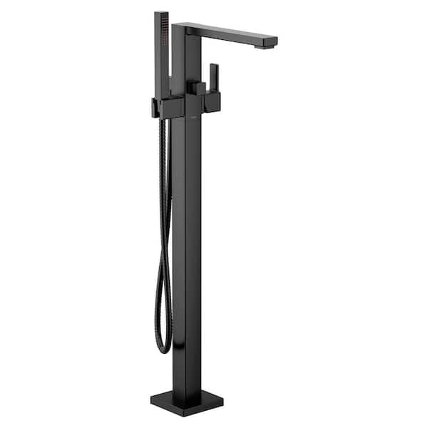 90 Degree 1 Handle Freestanding Claw Foot Tub Faucet with Hand Shower in Matte Black