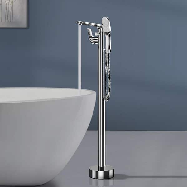 Chrome 1-Handle Freestanding Tub Faucet with Handheld Shower Head