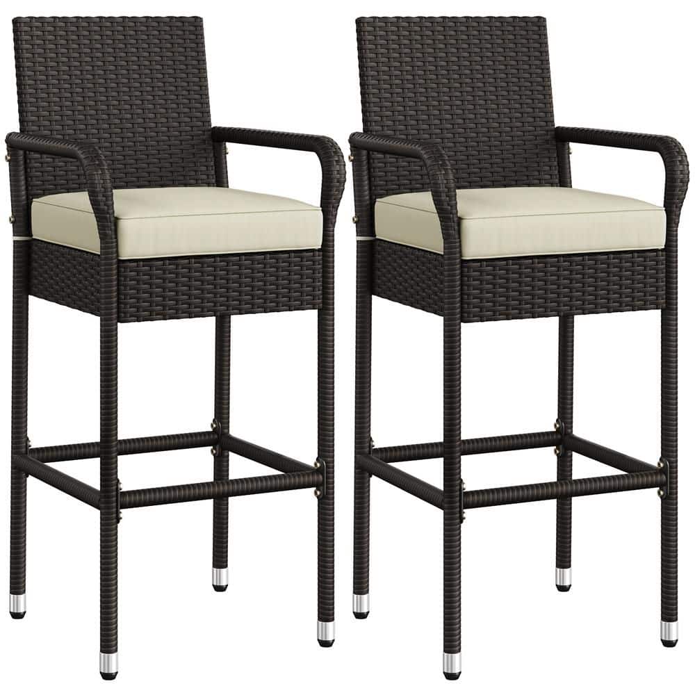 Set of 2 Outdoor PE Rattan Patio Bar Stools with Cushions price history on PriceWatchPro