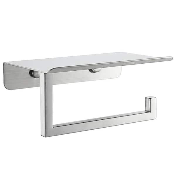 ATKING Bath Wall-Mount Single Post Toilet Paper Holder with Shelf in Brushed Nickel