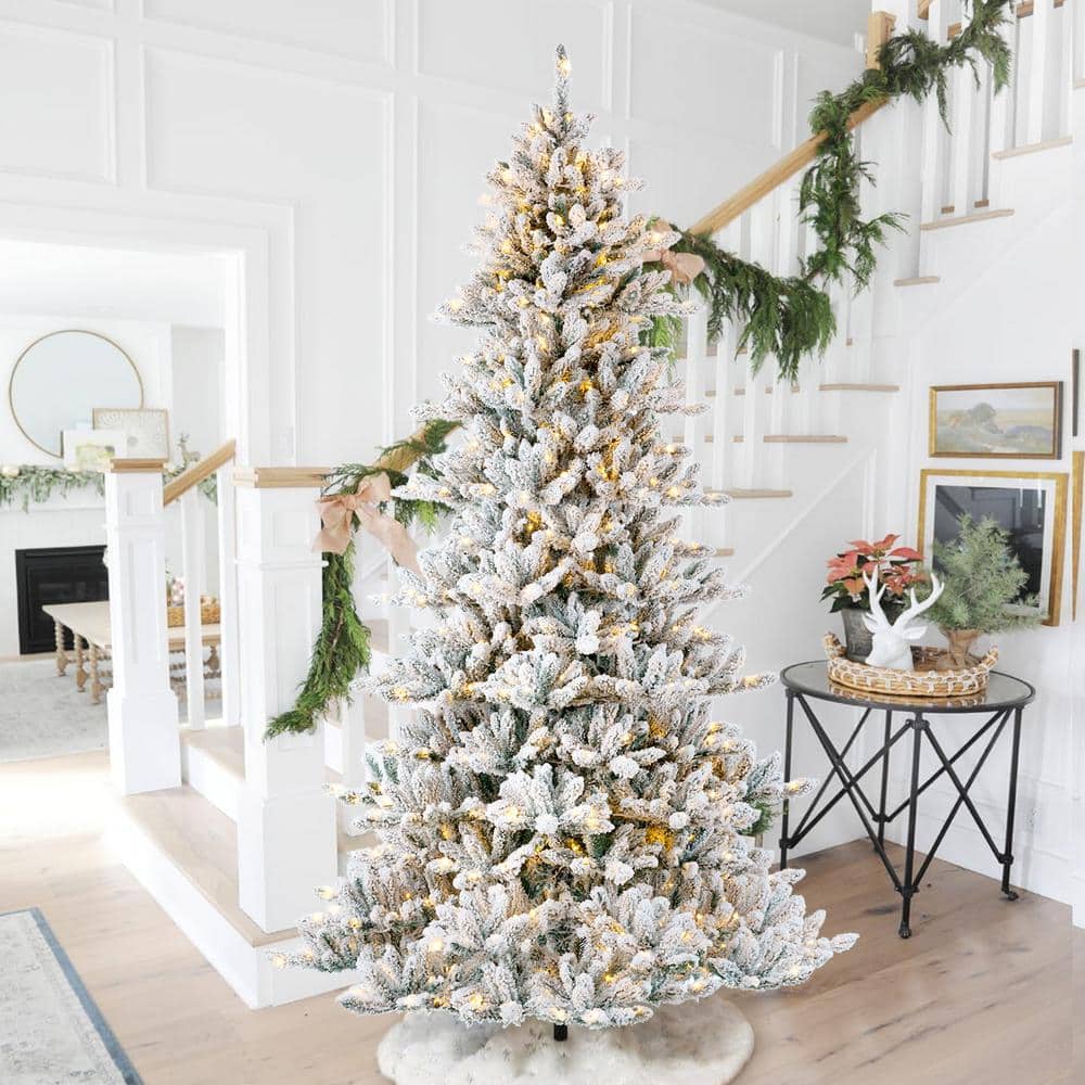7.5ft Snow Flocked Fir Christmas Tree with Warm White Lights
