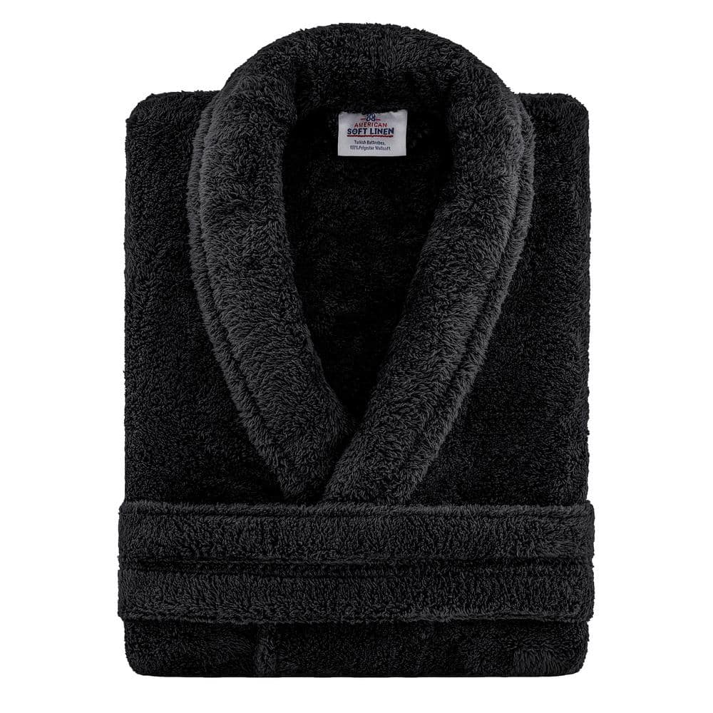 Luxurious Black Fleece Shawl Collar Bathrobe for Couples