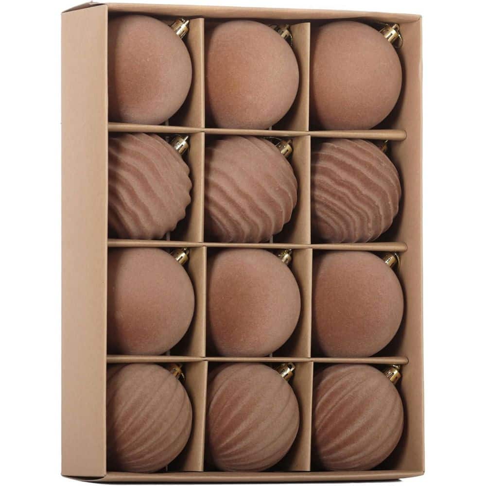 12-Pack 3.15 in. Flocked Velvet Christmas Balls, Light Coffee Plastic Hanging Decor price history on PriceWatchPro