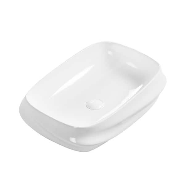 23.6 in. x 17 in. Vessel Bathroom Sink in White Ceramic with Drain