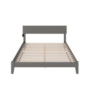 Orlando Grey King Solid Wood Frame Low Profile Platform Bed with Attachable USB Device Charger