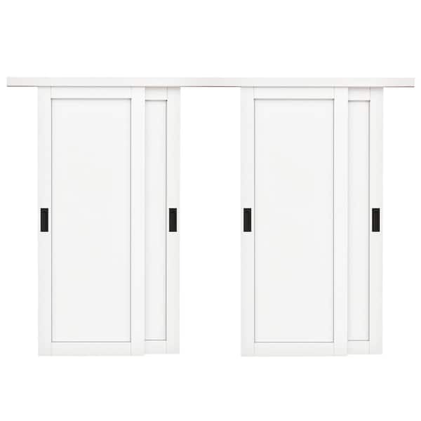  120 in. x 80 in. Paneled 1-Lite White Finished MDF Muti-Design Sliding Door with Hardware