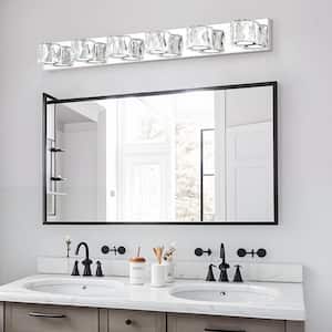 41 in. Modern Crystal 6-Light Chrome LED Wall Sconce Bathroom Vanity Light with Clear Crystal Shades