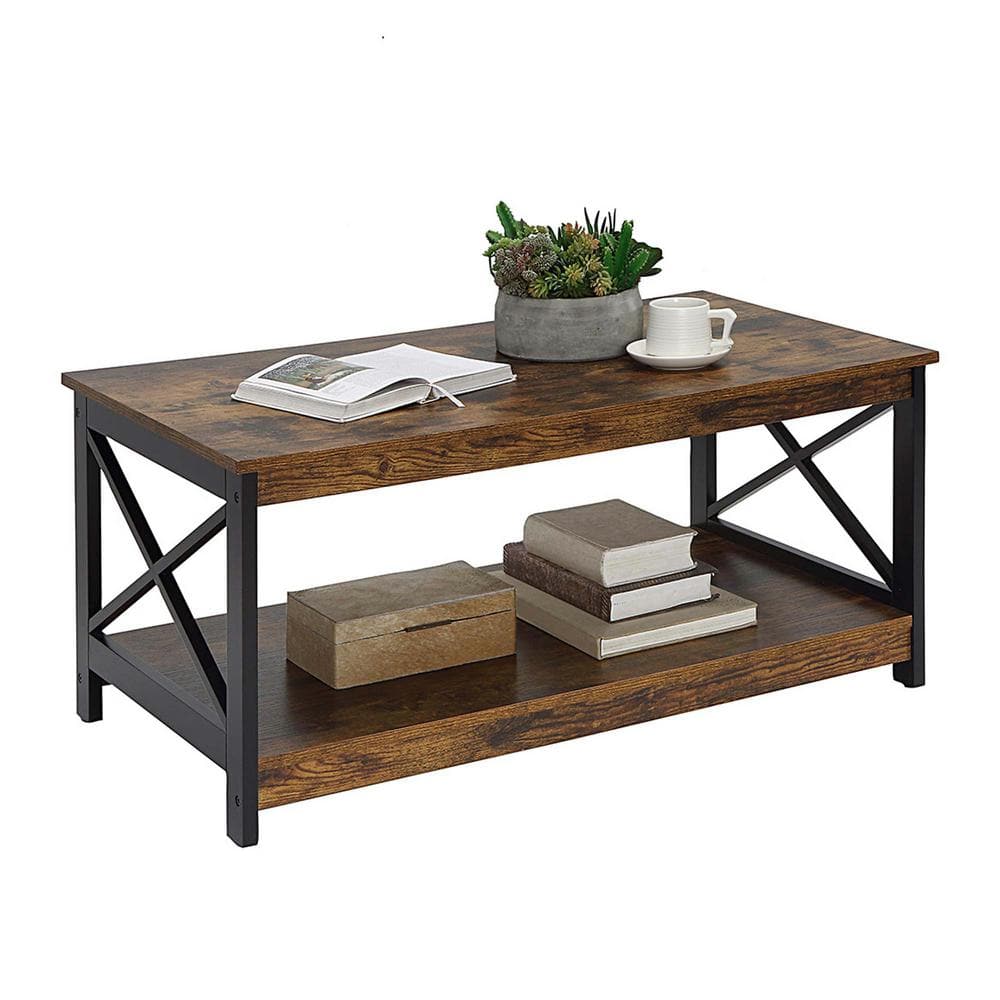 Barnwood Black Coastal Farmhouse Rectangular Coffee Table with Shelf