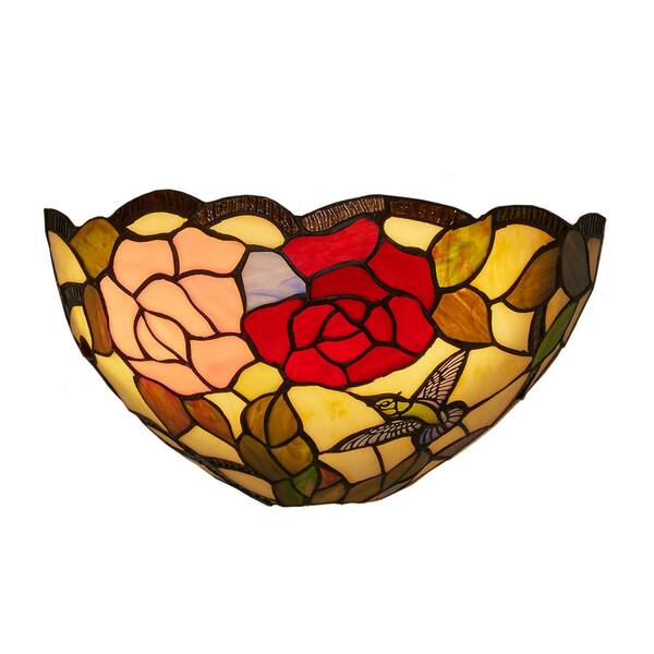 It's Exciting Lighting Tiffany Rose and Leaves Indoor Sconce with Remote Control and 3 Stage Dimmer
