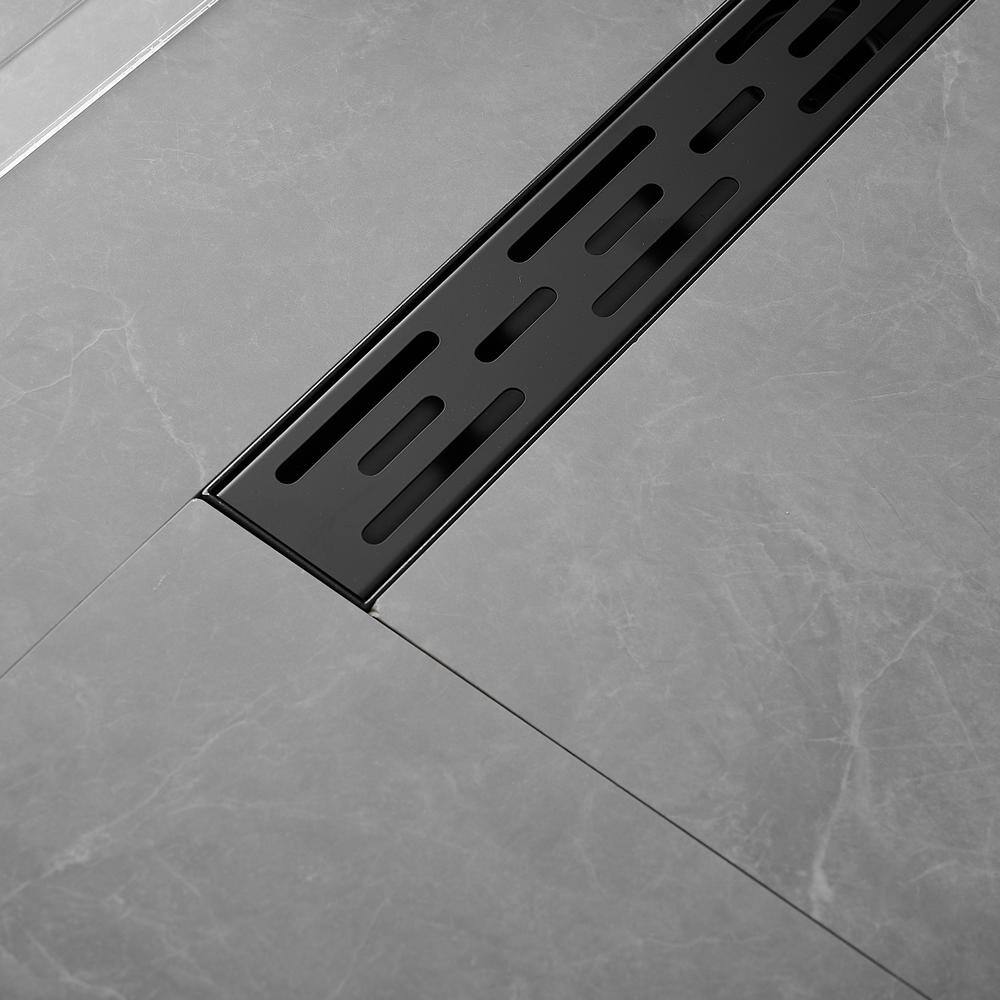 24 Inch Matte Black Stainless Steel Linear Shower Drain with Square Holes