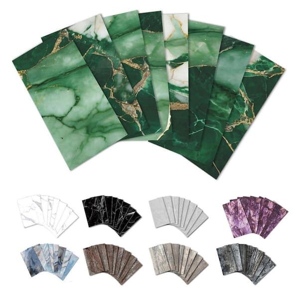 Green Marble 4 in. x 8 in. PVC Peel and Stick Backsplash Wall Tile for Kitchen, Bathroom, Laundry Room - 32-Pack