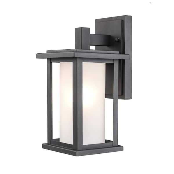 Bel Air Lighting Shaakar 12 in. 1-Light Black Outdoor Wall Light Fixture with Frosted Glass