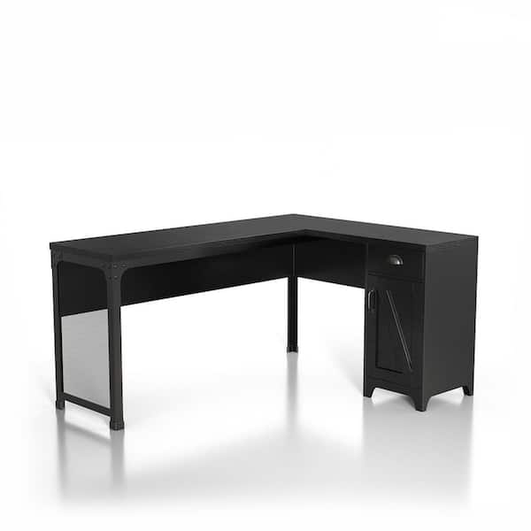 Furniture of America Willetts 60.63 in. L-Shape Black 1-Drawer Computer Desk with Storage