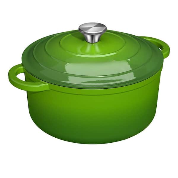 5QT Enameled Cast Iron Dutch Oven Pot with Lid, Heavy-Duty, Cookware for Bread Baking, Soup Pots, Roasting, Green