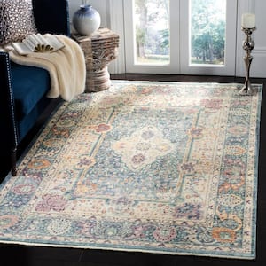 Illusion Teal/Cream 4 ft. x 4 ft. Border Floral Square Area Rug