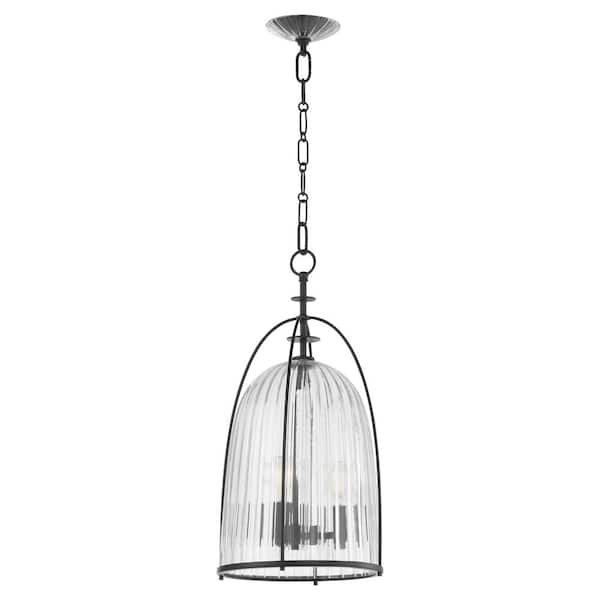 Alice 100-Watt 3-Lights 11 in. Matte Black Pendant Light with a Clear Fluted Glass Shade, No Bulb included.