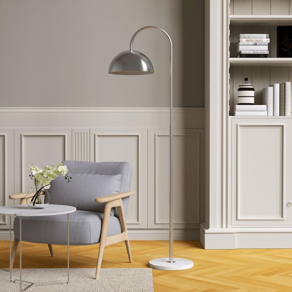 64 in. Silver Modern Arched 1-Light Standard Living Room Bedroom Reading Standing up Floor Lamp Corner Tall Lights