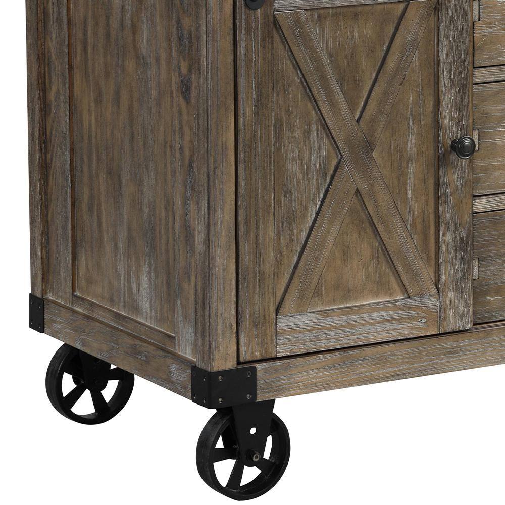 Weathered Gray Pine Kitchen Island with Marble Top