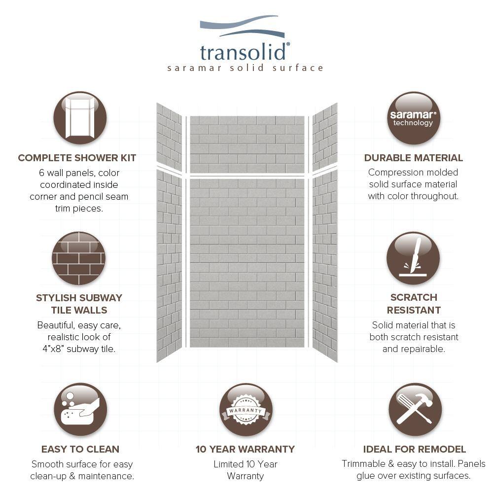 SaraMar 48'' Wide Grey Beach Subway Tile 6-Piece Shower Wall Kit