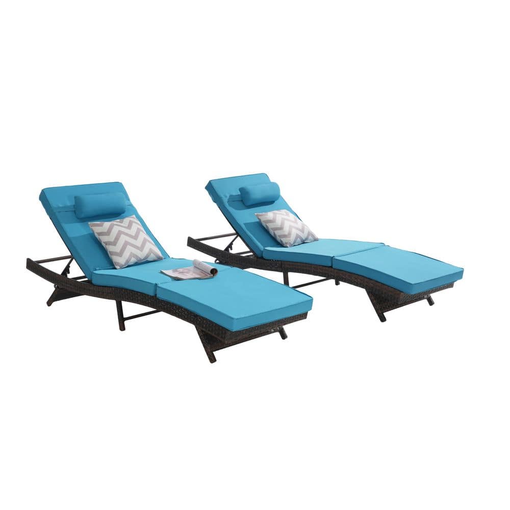 Metal Outdoor Wicker Chaise Lounge with Light Blue Cushion Set of 2, Wicker Reclining Lounge, Chairs Recliner price history on PriceWatchPro
