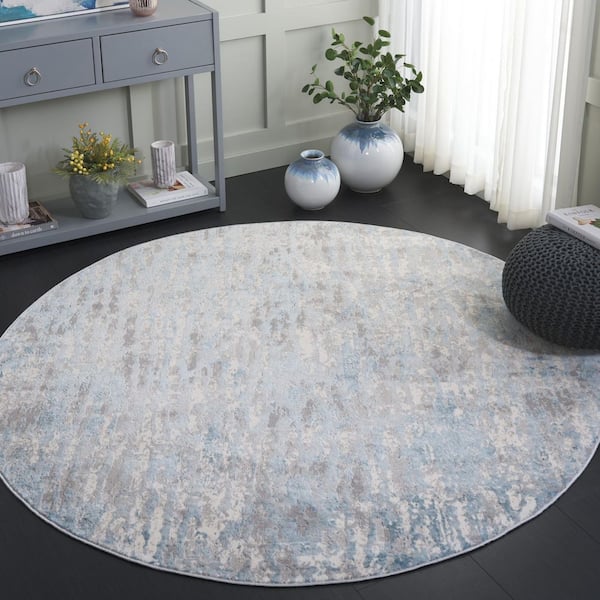 Lagoon 7 ft. x 7 ft. Blue/Gray Stamped High-Low Round Area Rug