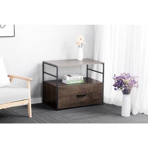 Unbranded File cabinet with metal frame (brown)