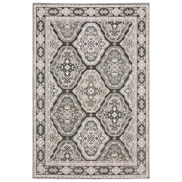 7 ft. x 10 ft. Blue Ivory And Charcoal Medallion Area Rug