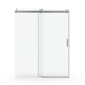 56 in. to 60 in. W x 76 in. H Sliding Frameless Shower Door in Brushed Nickel Finish with Tempered Glass