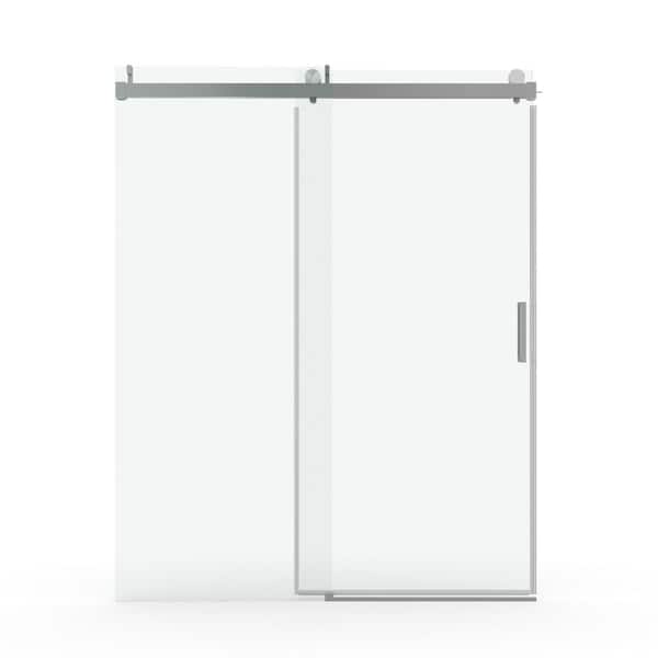 RAINLEX 56 in. to 60 in. W x 76 in. H Sliding Frameless Shower Door in Brushed Nickel Finish with Tempered Glass