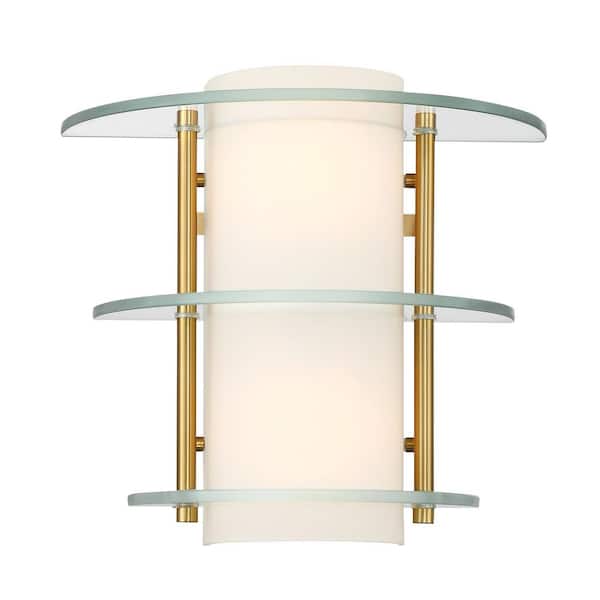 Savoy House Newell 2-Light Warm Brass Wall Sconce with Opal Glass Shade
