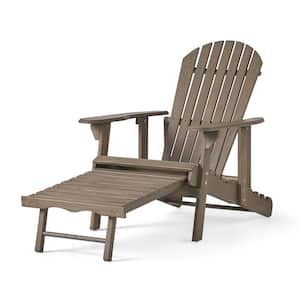 1-Piece Gray Wood Outdoor or Indoor Adirondack Chair with Built-In Footrest