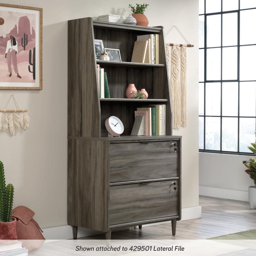 Clifford Place Jet Acacia 2-Shelf Mid-Century Modern Library Hutch