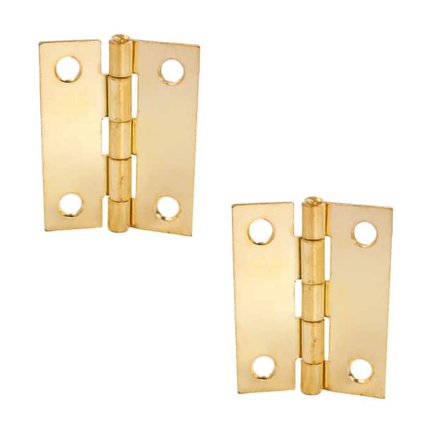 Everbilt 2 in. Satin Brass Non-Removable Pin Narrow Utility Hinge (2-Pack)