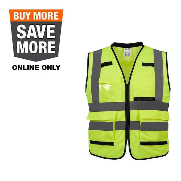 Performance Small/Medium Yellow Class 2 High Visibility Safety Vest with 15 Pockets
