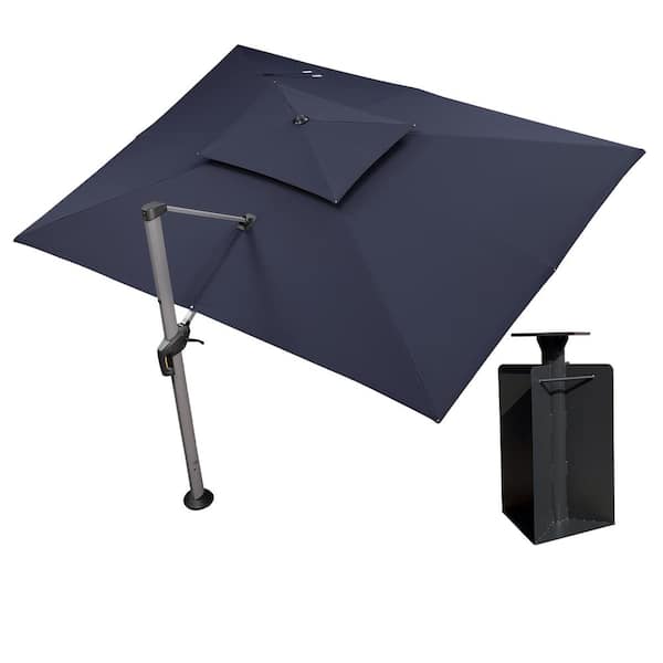 10 ft. x 13 ft. High-Quality Aluminum Cantilever Outdoor Patio Umbrella with Base in Ground, Navy Blue