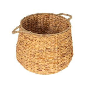 Natural Round Handwoven Water Hyacinth and Seagrass Basket with Handles