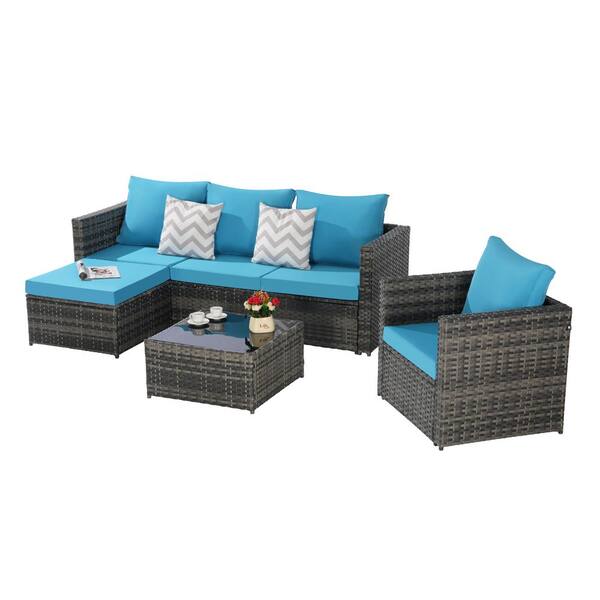 Gray 4-Piece Wicker Outdoor Patio Sectional Set, Rattan