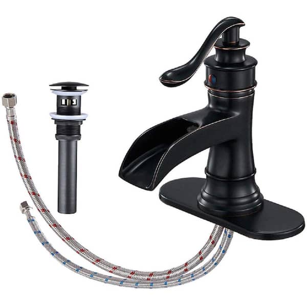 Boyel Living Waterfall Single Hole Single-Handle Low-Arc Bathroom Faucet With Pop-up Drain Assembly in Oil Rubbed Bronze