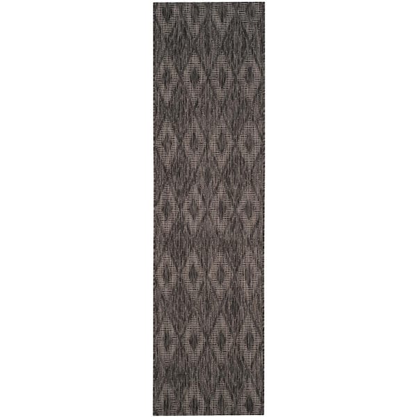 Courtyard Black/Black 2 ft. x 16 ft. Solid Color Diamond Indoor/Outdoor Runner Rug