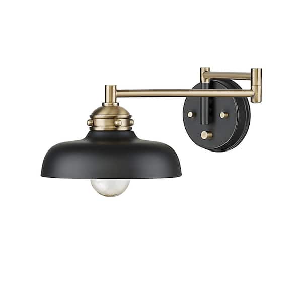 Millennium Lighting Ellison 1-Light 8.14 in. Matte Black/Vintage Brass Swing Arm Sconce